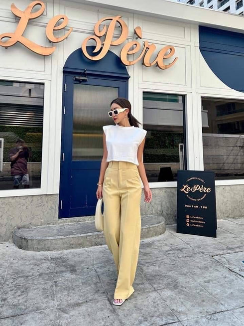 Women High Quality High Waisted Straight Cut Trousers